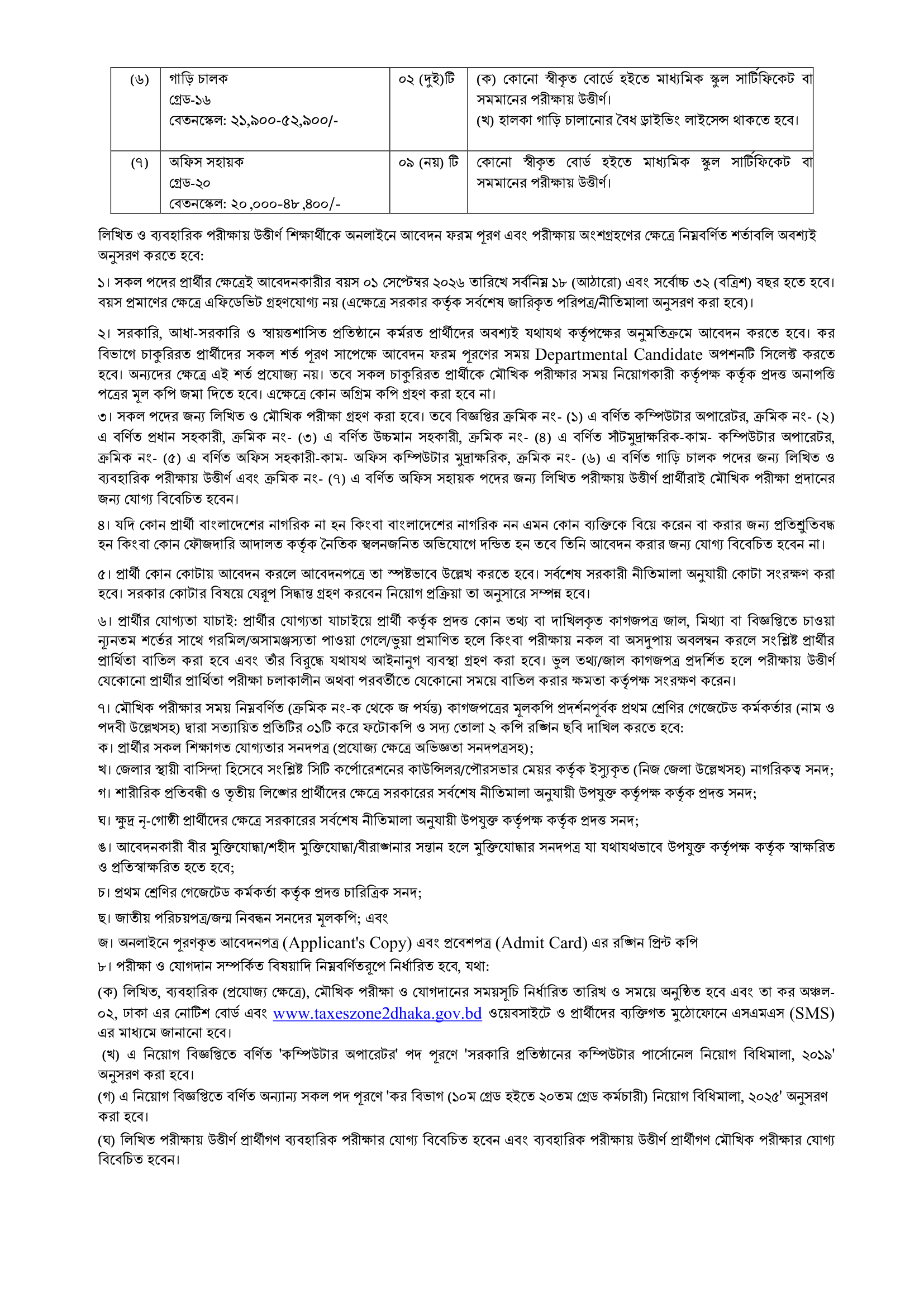 ৪২ পদে কর কমিশনারের কার্যালয় (কর অঞ্চল-২, ঢাকা) নিয়োগ বিজ্ঞপ্তি ২০২৬ - পাতা 2